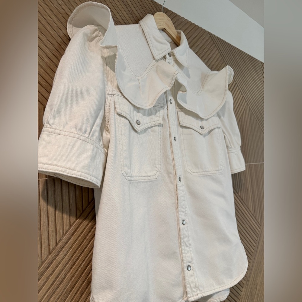 🤍Zadig & Voltaire🤍Toky White Denim Ruffle Shirt, M - Picture 7 of 13
